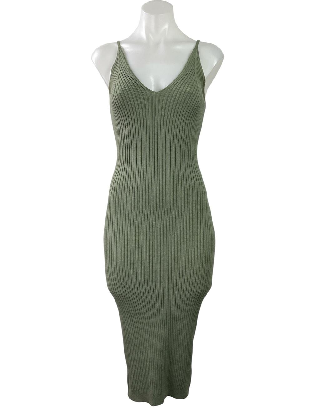 Princess Polly Olive Green Sleeveless Ribbed Knit Camisole Midi Bodycon Dress S